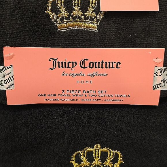 Juicy Couture Home 3-Piece Crown Logo Bath Towel & Hair Wrap Set - Picture 5 of 8